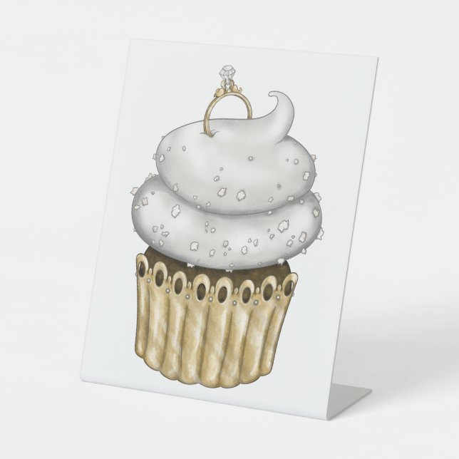 Sweet Engagement Cupcake Pedestal Sign (Front)