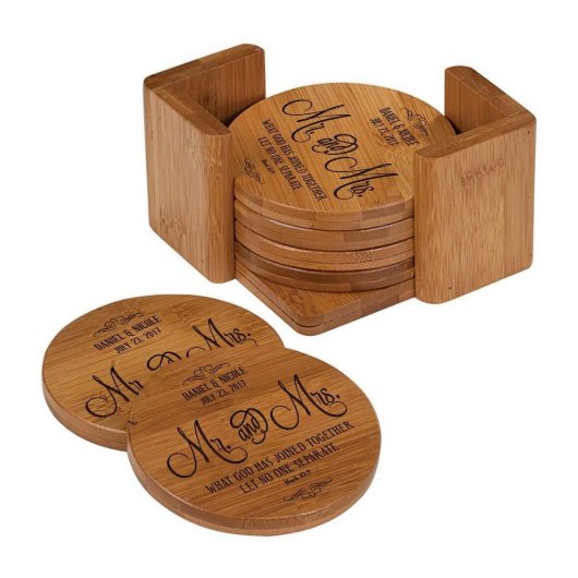 Sweet Engraved Anniversary Bamboo 7Pc Coaster Set (Front)