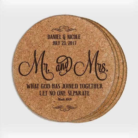 Sweet Engraved Anniversary Cork 4Pc Coaster Set (Topside)