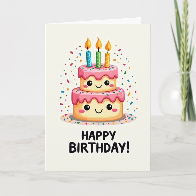 Sweet Faced Birthday Cake Card (Front)