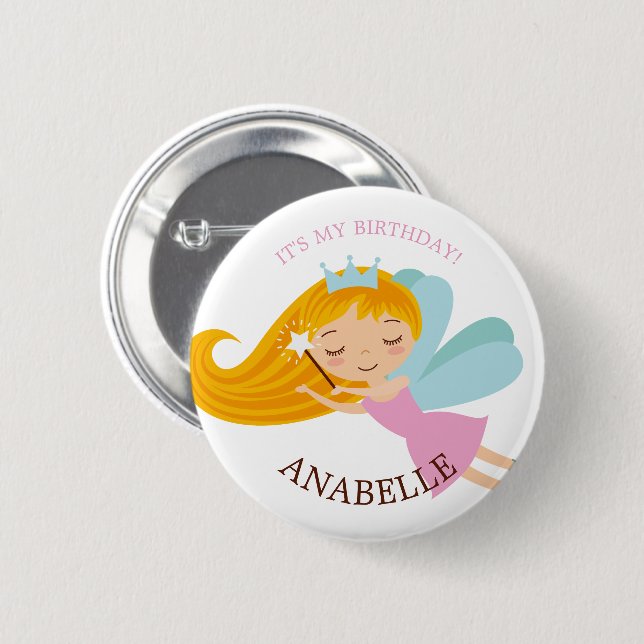 Sweet Faerie Princess "Birthday Girl" Personalized Button (Front & Back)