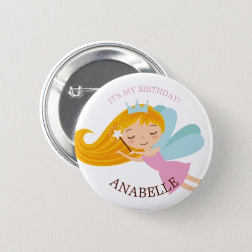 Sweet Faerie Princess Birthday Girl Personalized Button