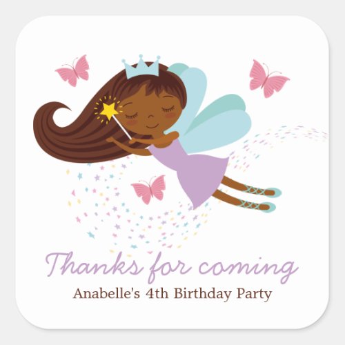 Sweet Faerie Princess Girls Birthday Square Sticker