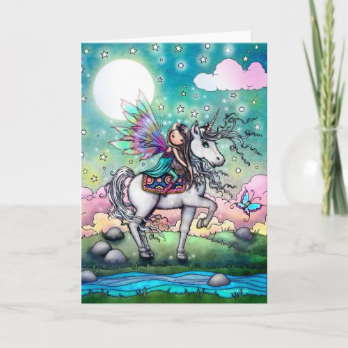 Sweet Fairy and Unicorn Fantasy Art Card