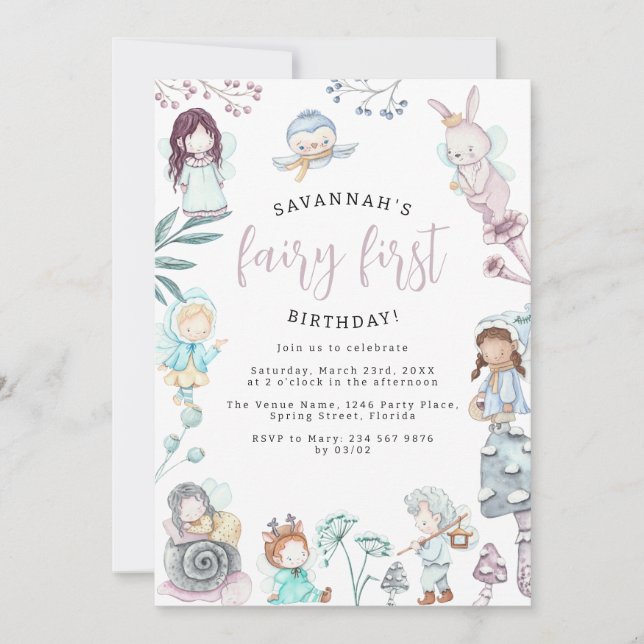 Sweet Fairy First Birthday Party Invitation (Front)