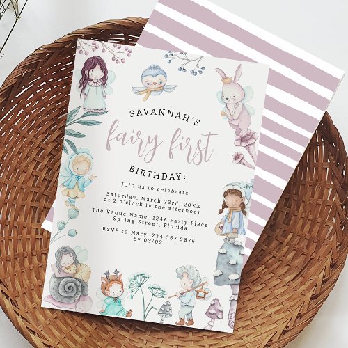 Sweet Fairy First Birthday Party Invitation