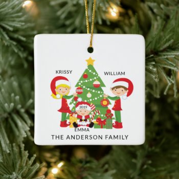 Sweet Family Of 3 Personalized Christmas Ceramic Ornament by celebrateitornaments at Zazzle