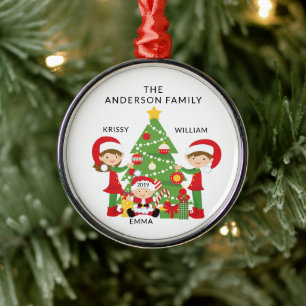 Sweet Family of 3 Personalized Christmas Metal Ornament