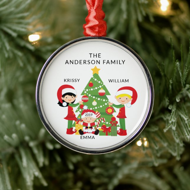 Sweet Family of 3 Personalized Christmas Metal Ornament (Tree)