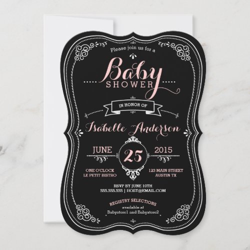 Sweet Fancy Chalkboard Baby Shower Girl Personalized Invite