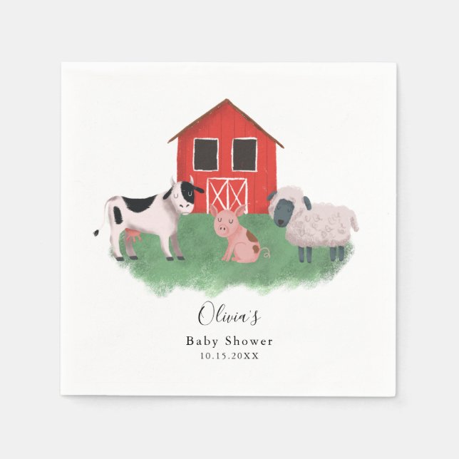 Sweet Farm Animals Baby Shower Napkins (Front)
