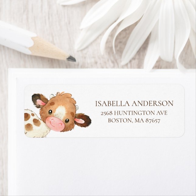 Sweet Farm Cow Baby Shower Address Label (Insitu)