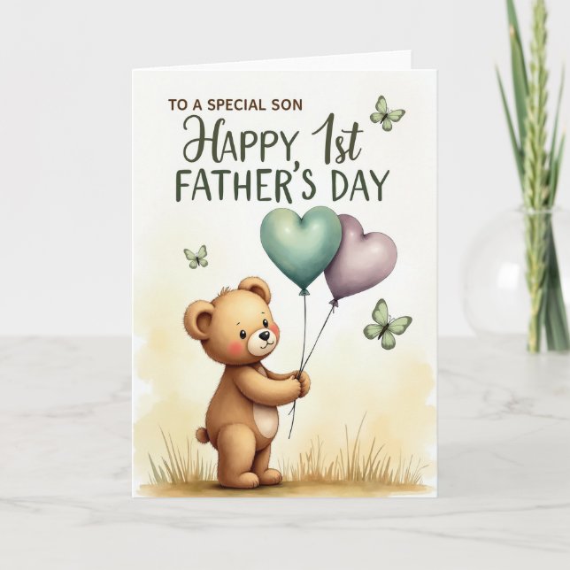 Sweet Fathers Day Bear Illustration Card (Front)