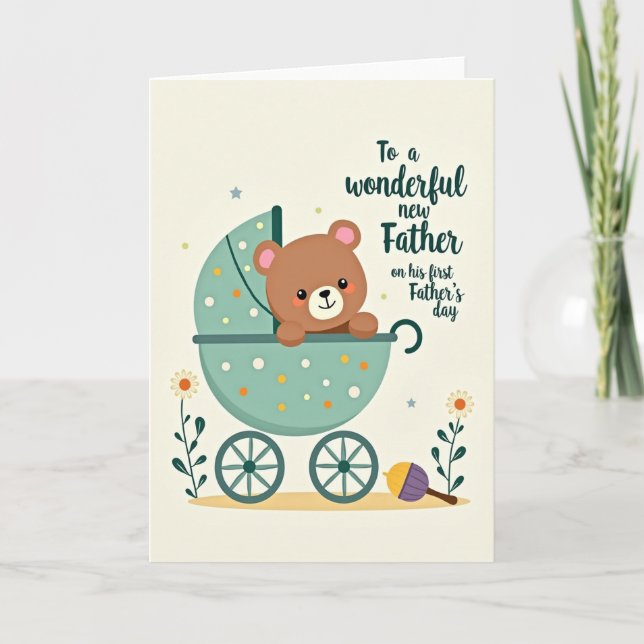 Sweet Fathers Day Bear In Carriage Card (Front)
