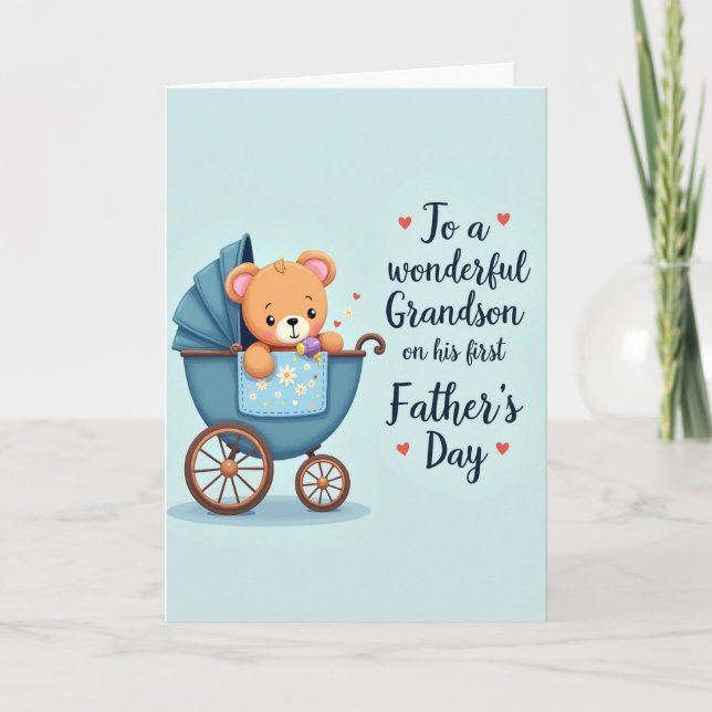 Sweet Fathers Day Bear In Pram Card (Front)