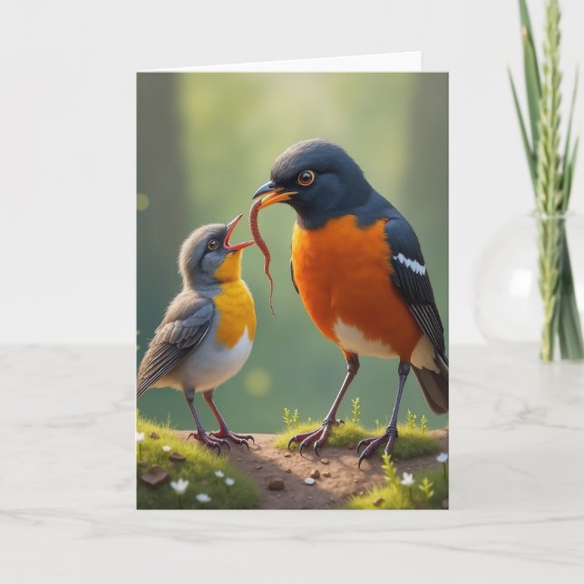 Sweet Fathers Day Bird Feeding Card (Front)