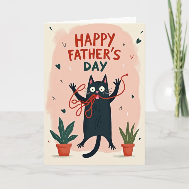 Sweet Fathers Day Feline Yarn Card (Front)