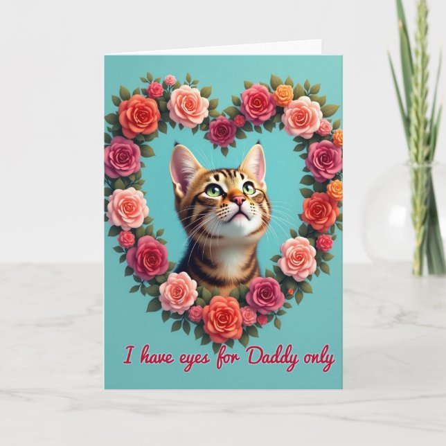 Sweet Fathers Day Kitten Rose Card (Front)