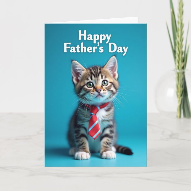 Sweet Fathers Day Kitten Tie Card (Front)