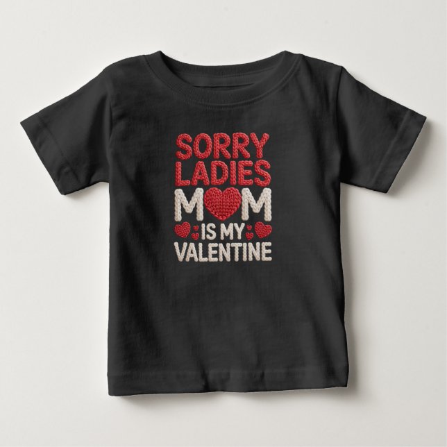 Sweet Faux Yarn Mom Is My Valentine Kids Design Baby T-Shirt (Front)