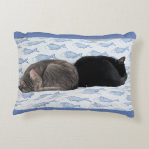 Sweet Feline Dreams Among Blue Fish Accent Pillow