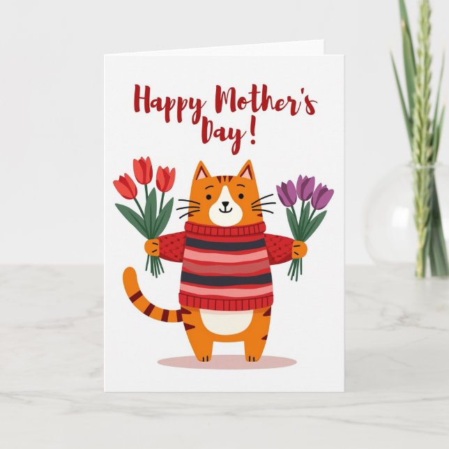 Sweet Feline Mothers Day Bouquet Card (Front)