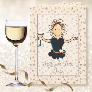 Sweet Female Cartoon Glitter Fine Wine Birthday Card