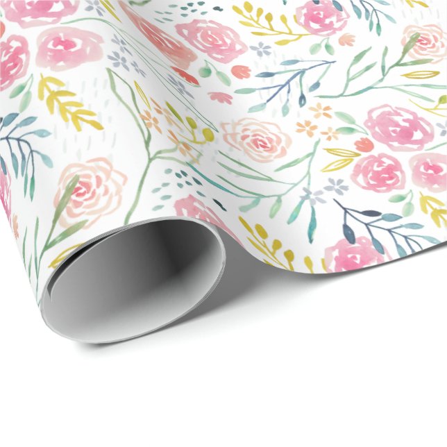 Sweet Feminine Watercolor Floral Wrapping Paper (Roll Corner)