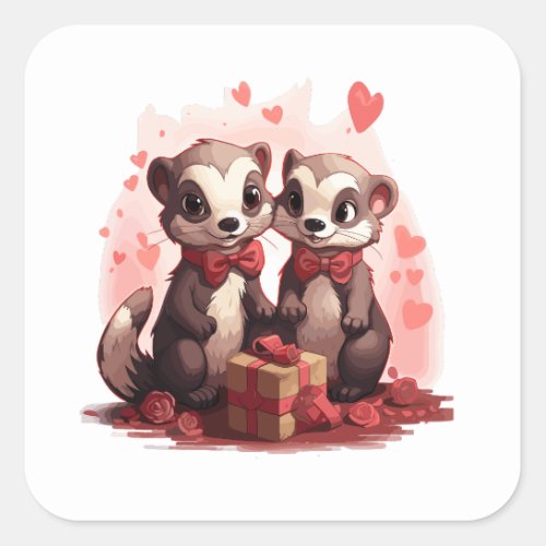 Sweet Ferrets Happy Valentines day Square Sticker