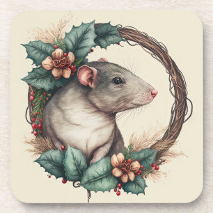 Sweet Festive Pet Rat Holidays/Christmas Beverage Coaster