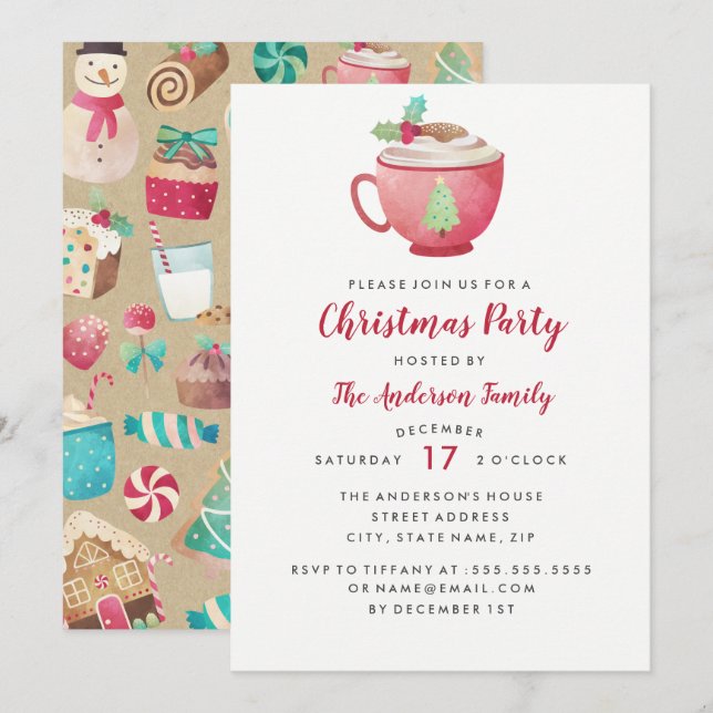 Sweet Festive Watercolor Mug Christmas Party Card (Front/Back)
