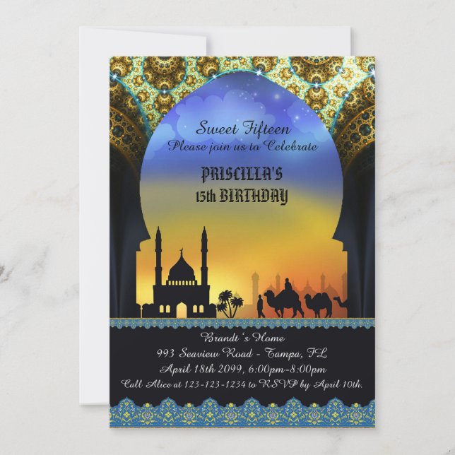 Sweet Fifteen, birthday, invitation, Arabian night Invitation (Front)