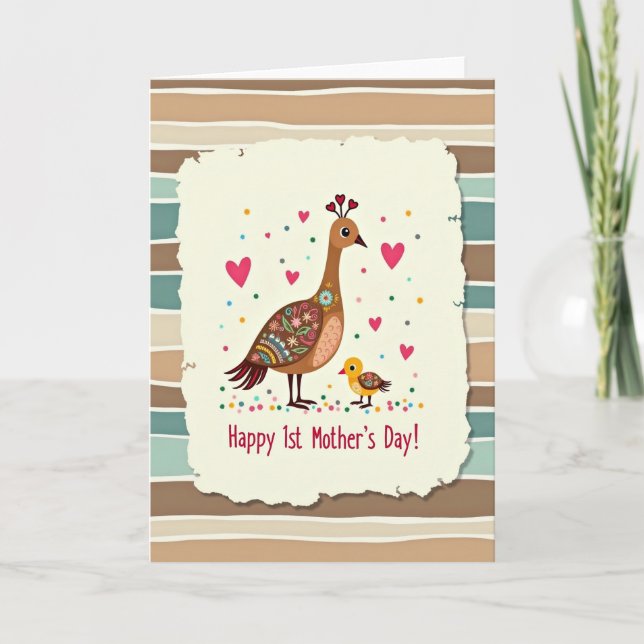 Sweet First Mothers Day Bird Art Card (Front)
