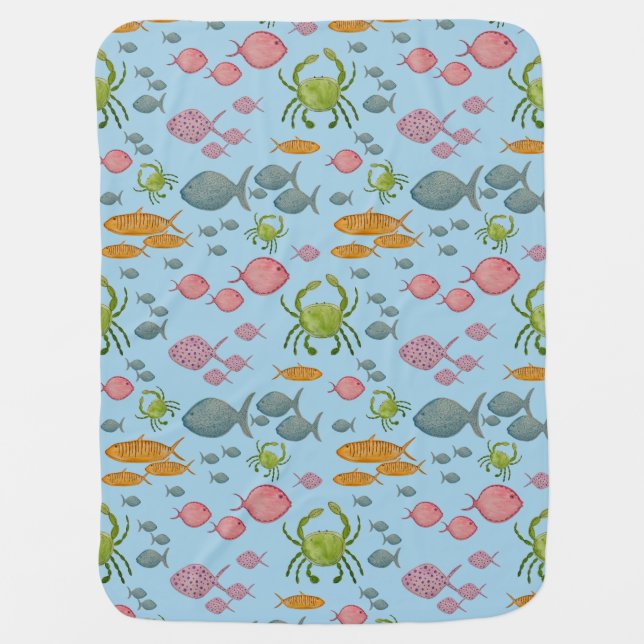 Sweet Fish & Crab  Baby Blanket (Front)