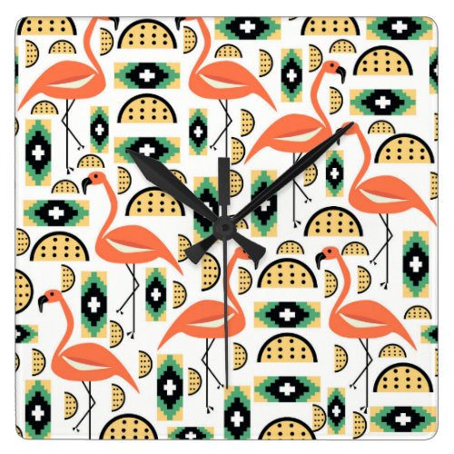 Sweet flamingos square wall clock