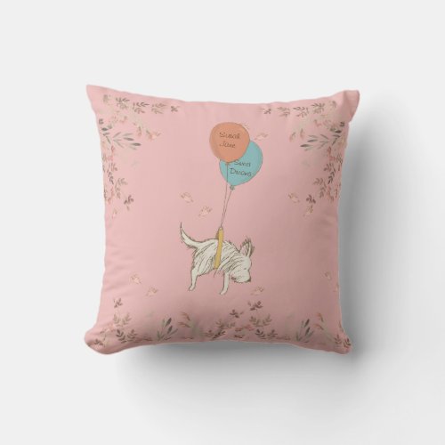 Sweet Floating Puppy Wild Flowers Personalize  Throw Pillow