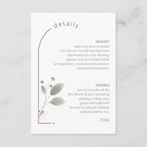 Sweet Floral Arch Wedding Details Lilac ID998 Enclosure Card