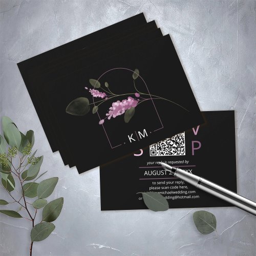 Sweet Floral Arch Wedding QR Code Lilac ID998 RSVP Card