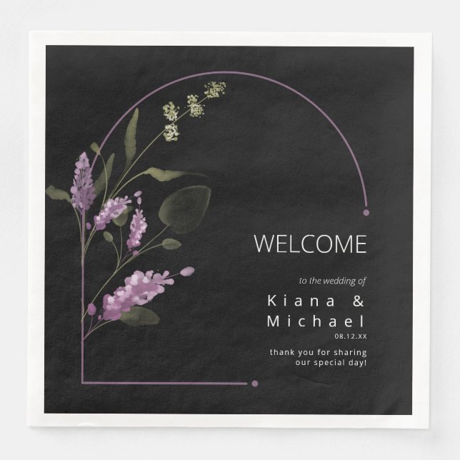 Sweet Floral Arch Wedding Welcome Lilac ID998 Paper Dinner Napkins (Front)