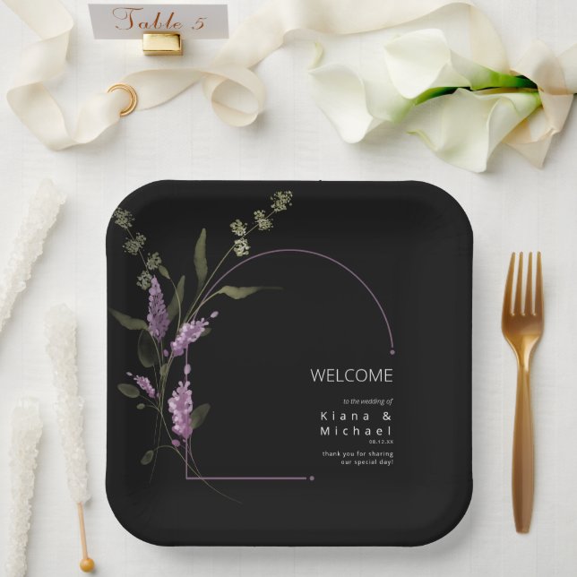 Sweet Floral Arch Wedding Welcome Lilac ID998 Paper Plates (Wedding)
