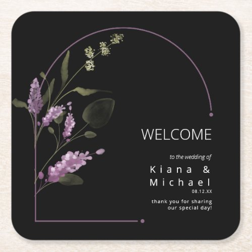 Sweet Floral Arch Wedding Welcome Lilac ID998 Square Paper Coaster