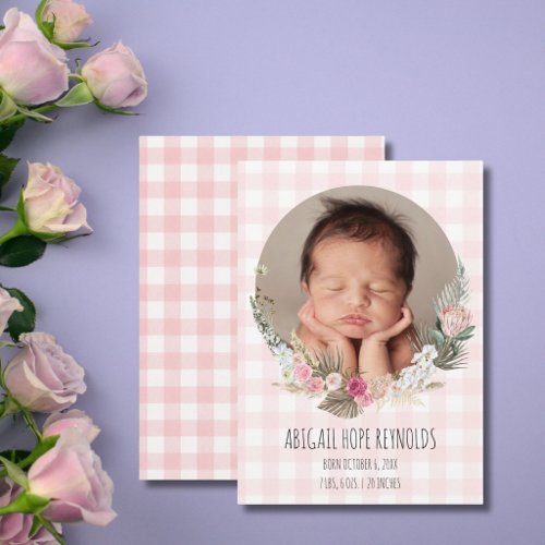 Sweet Floral Baby Girl Birth Photo Announcement