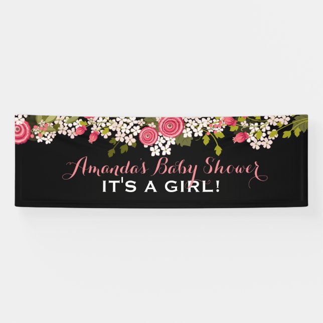 Sweet Floral Baby Shower It's a Girl Banner (Horizontal)