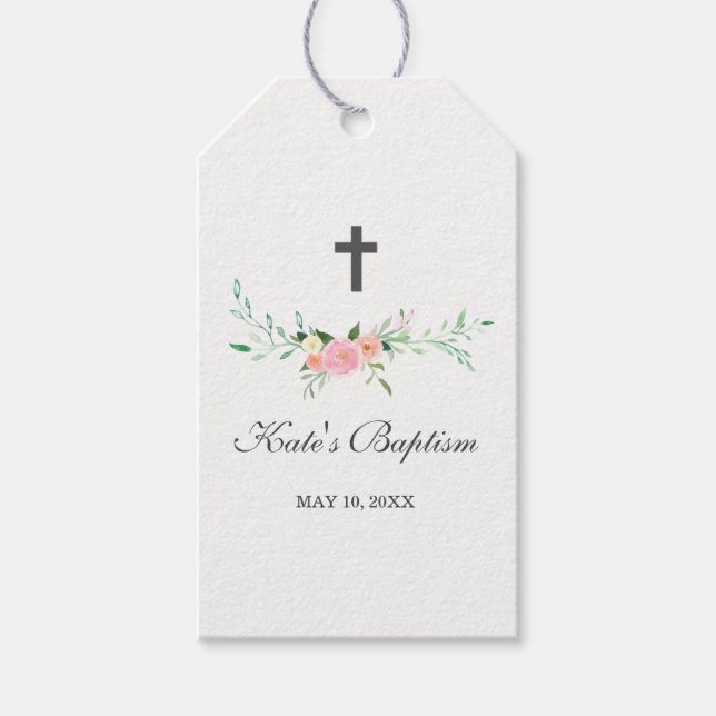 Sweet Floral Baptism Tags (Front)