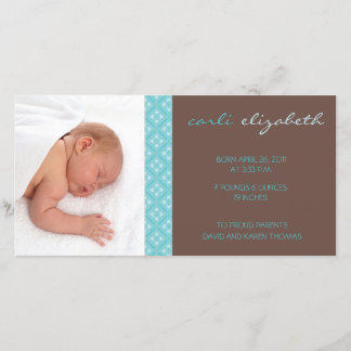 Sweet Floral Birth Announcement Photo Card-turq