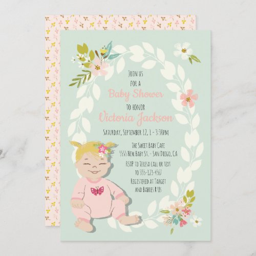 Sweet floral blonde baby shower invitations