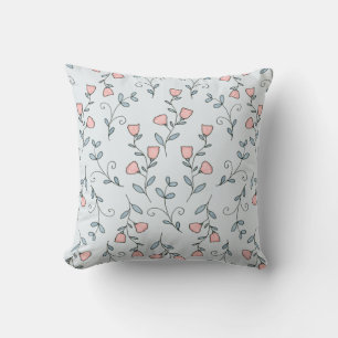 Sweet Floral Boho Blush Pink Lavender on Blue Throw Pillow