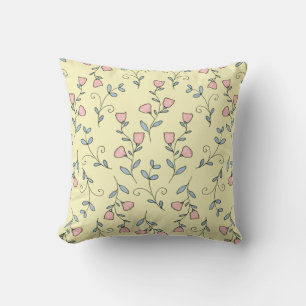 Sweet Floral Boho Blush Pink Lavender on Yellow Throw Pillow