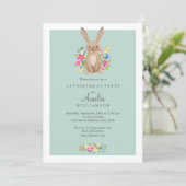 Sweet Floral Bunny First Birthday Invitation (Standing Front)