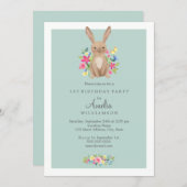 Sweet Floral Bunny First Birthday Invitation (Front/Back)